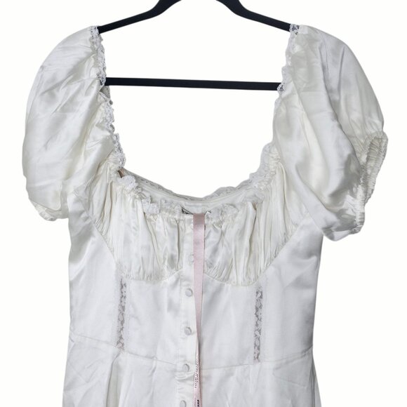 House of CB Eviana Ivory Real Silk Lace Puff Sleeve Maxi Dress - Picture 7 of 17